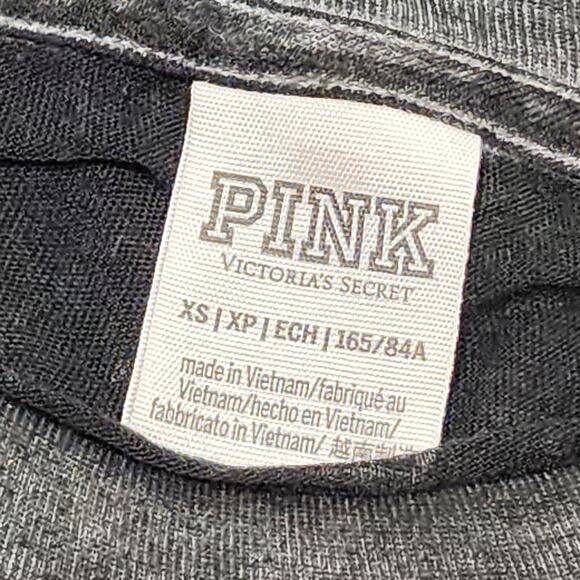 Pink Victoria Secrets Burnout Tee Shirt Long Sleeve Dark Gray Black XS - Picture 4 of 7